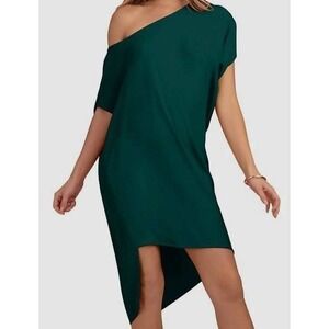 Trina Turk Women's Green Radiant Asymmetric Off Shoulder Crepe Dress Size XS
